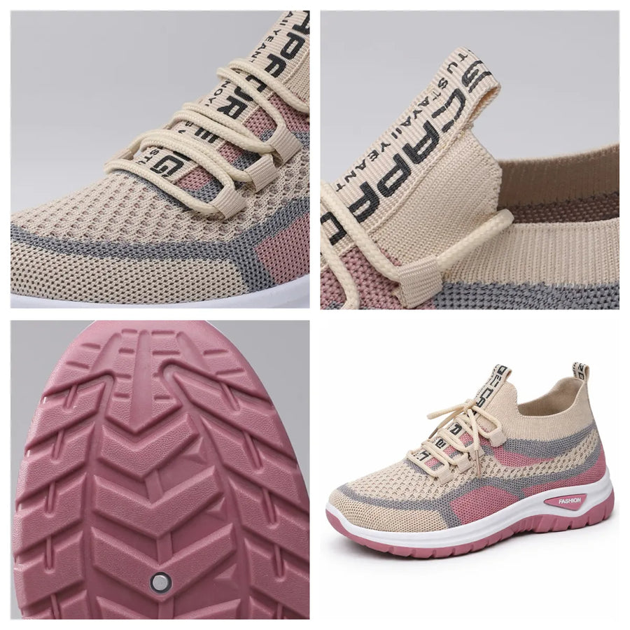 Casowe buty ortopedyczne w kontrastowych kolorach — wsparcie łuku stopy, ultralekka, amortyzująca gruba podeszwa, oddychająca cholewka wykonana techniką flyknit