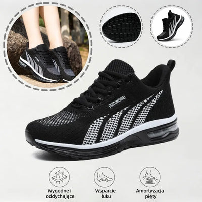Ortopedyczne buty sportowe z siateczki – wsparcie łuku stopy, amortyzacja, ochrona kolan, oddychające i suche.