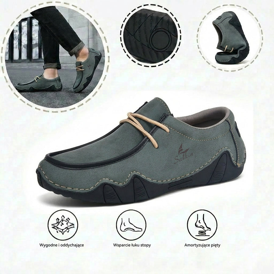 Wygodne buty ortopedyczne — ergonomiczne podparcie łuku stopy, łagodzące ból, szeroki krój, który nie uciska stóp.