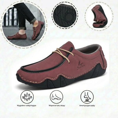Wygodne buty ortopedyczne — ergonomiczne podparcie łuku stopy, łagodzące ból, szeroki krój, który nie uciska stóp.