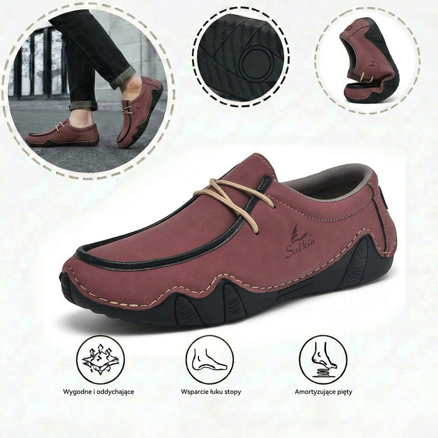 Wygodne buty ortopedyczne — ergonomiczne podparcie łuku stopy, łagodzące ból, szeroki krój, który nie uciska stóp.