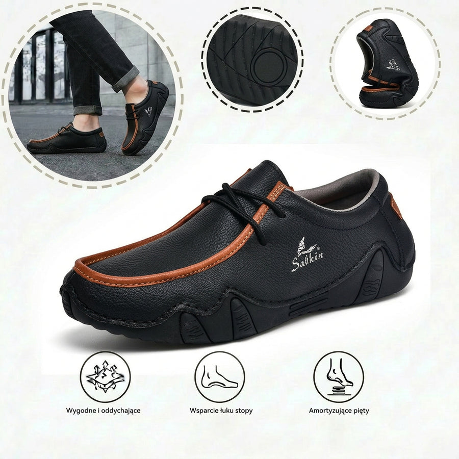 Wygodne buty ortopedyczne — ergonomiczne podparcie łuku stopy, łagodzące ból, szeroki krój, który nie uciska stóp.