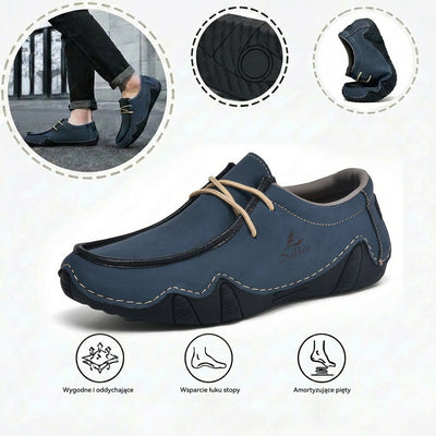 Wygodne buty ortopedyczne — ergonomiczne podparcie łuku stopy, łagodzące ból, szeroki krój, który nie uciska stóp.