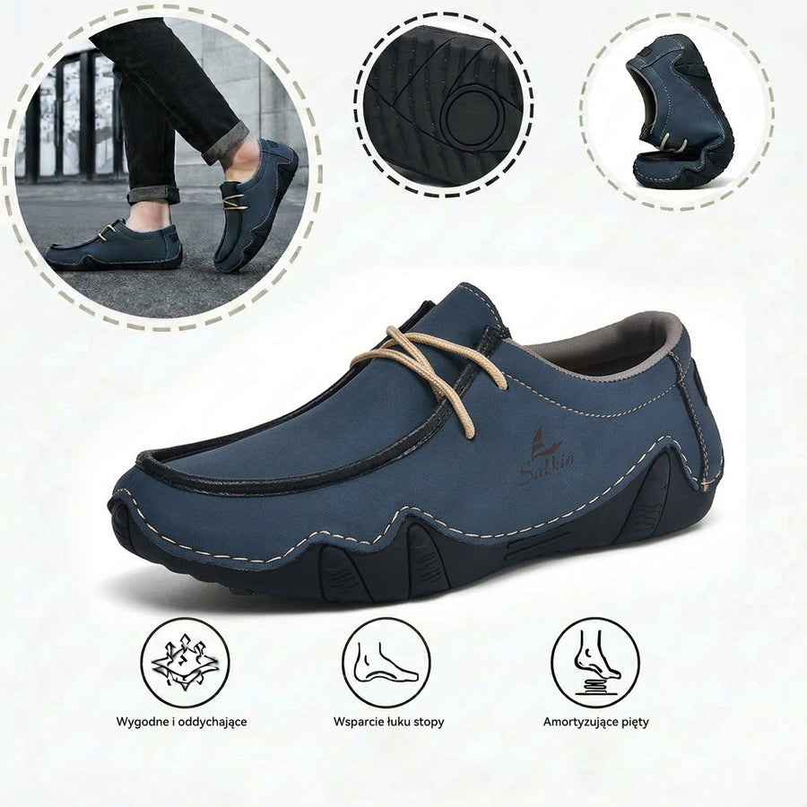 Wygodne buty ortopedyczne — ergonomiczne podparcie łuku stopy, łagodzące ból, szeroki krój, który nie uciska stóp.