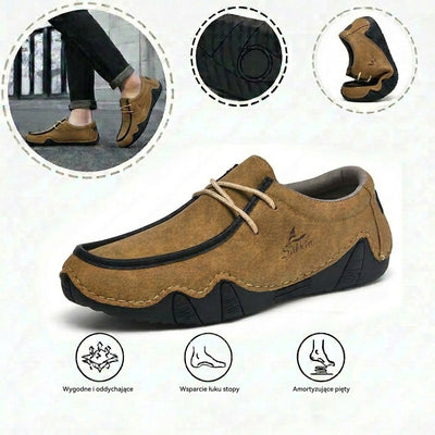 Wygodne buty ortopedyczne — ergonomiczne podparcie łuku stopy, łagodzące ból, szeroki krój, który nie uciska stóp.