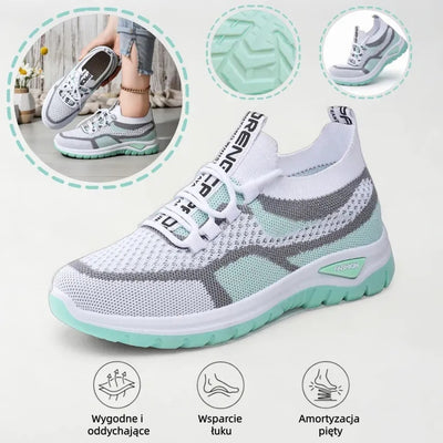 Casowe buty ortopedyczne w kontrastowych kolorach — wsparcie łuku stopy, ultralekka, amortyzująca gruba podeszwa, oddychająca cholewka wykonana techniką flyknit