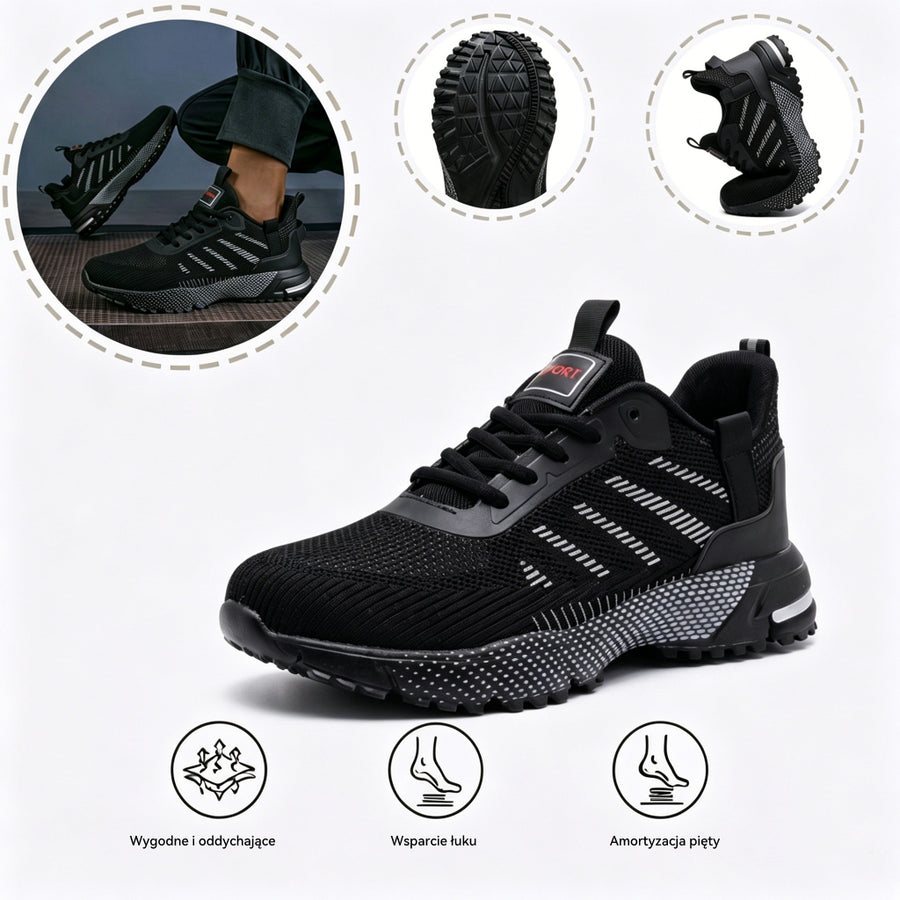 Sportowe buty ortopedyczne z siateczki — z podparciem łuku stopy i amortyzacją przyjazną dla kolan