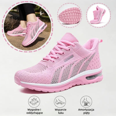 Ortopedyczne buty sportowe z siateczki – wsparcie łuku stopy, amortyzacja, ochrona kolan, oddychające i suche.