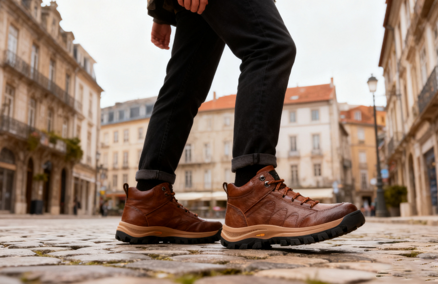 Buty ortopedyczne do pracy – ręcznie wykonane z włoskiej skóry bydlęcej; z podparciem łuku stopy; antypoślizgowe i wytrzymałe.