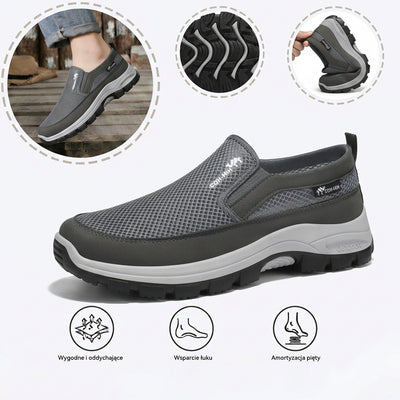 Ortopedyczne buty sportowe z siateczką — z podparciem łuku stopy, łagodzące ból; miękkie i amortyzujące.