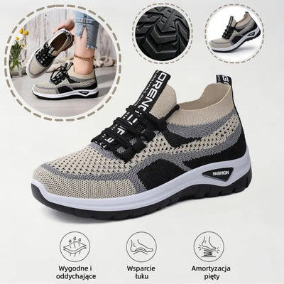 Casowe buty ortopedyczne w kontrastowych kolorach — wsparcie łuku stopy, ultralekka, amortyzująca gruba podeszwa, oddychająca cholewka wykonana techniką flyknit