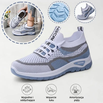 Casowe buty ortopedyczne w kontrastowych kolorach — wsparcie łuku stopy, ultralekka, amortyzująca gruba podeszwa, oddychająca cholewka wykonana techniką flyknit