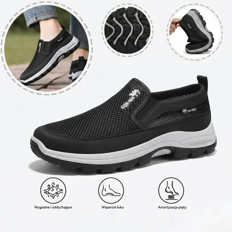 Ortopedyczne buty sportowe z siateczką — z podparciem łuku stopy, łagodzące ból; miękkie i amortyzujące.