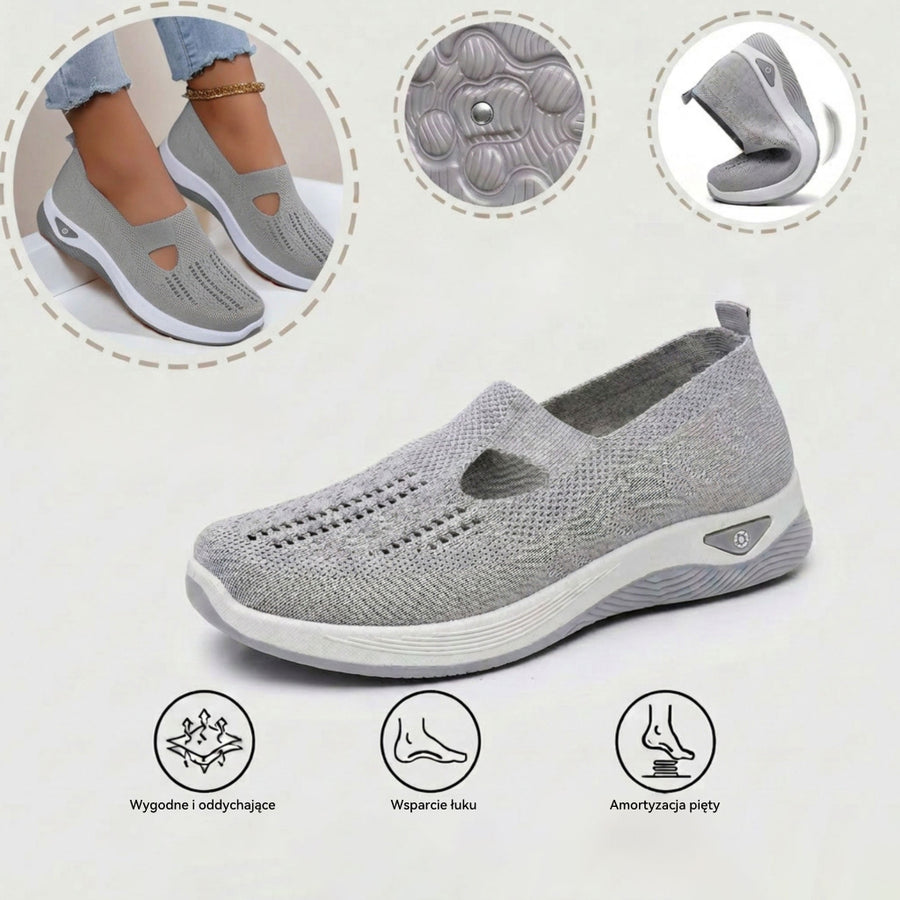 Ortopedyczne buty sportowe z siateczką – z podparciem łuku stopy, łagodzące ból; miękkie i amortyzujące.