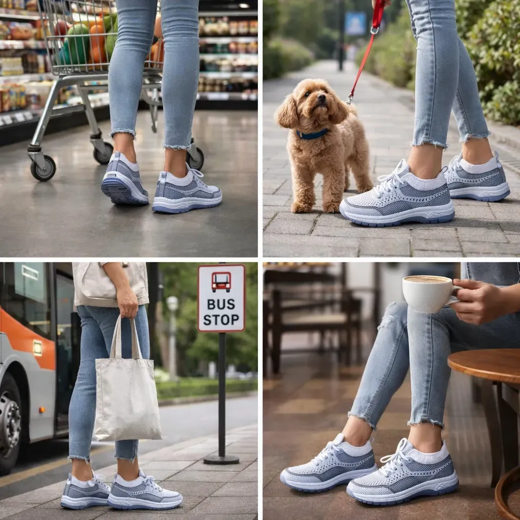 Casowe buty ortopedyczne w kontrastowych kolorach — wsparcie łuku stopy, ultralekka, amortyzująca gruba podeszwa, oddychająca cholewka wykonana techniką flyknit