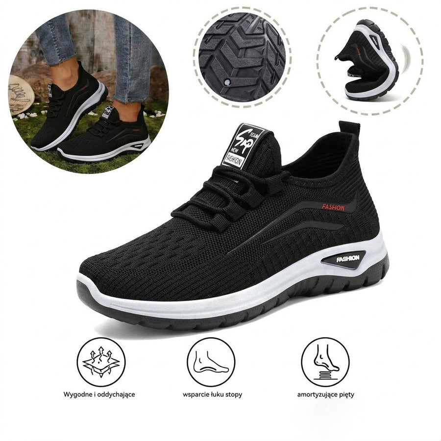 Ortopedyczne buty sportowe z siateczką – z podparciem łuku stopy, łagodzące ból; miękkie i amortyzujące.