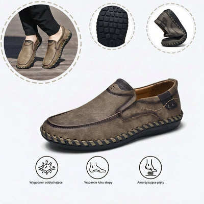 Wygodne buty ortopedyczne — ergonomiczne podparcie łuku stopy, łagodzące ból, szeroki krój, który nie uciska stóp.