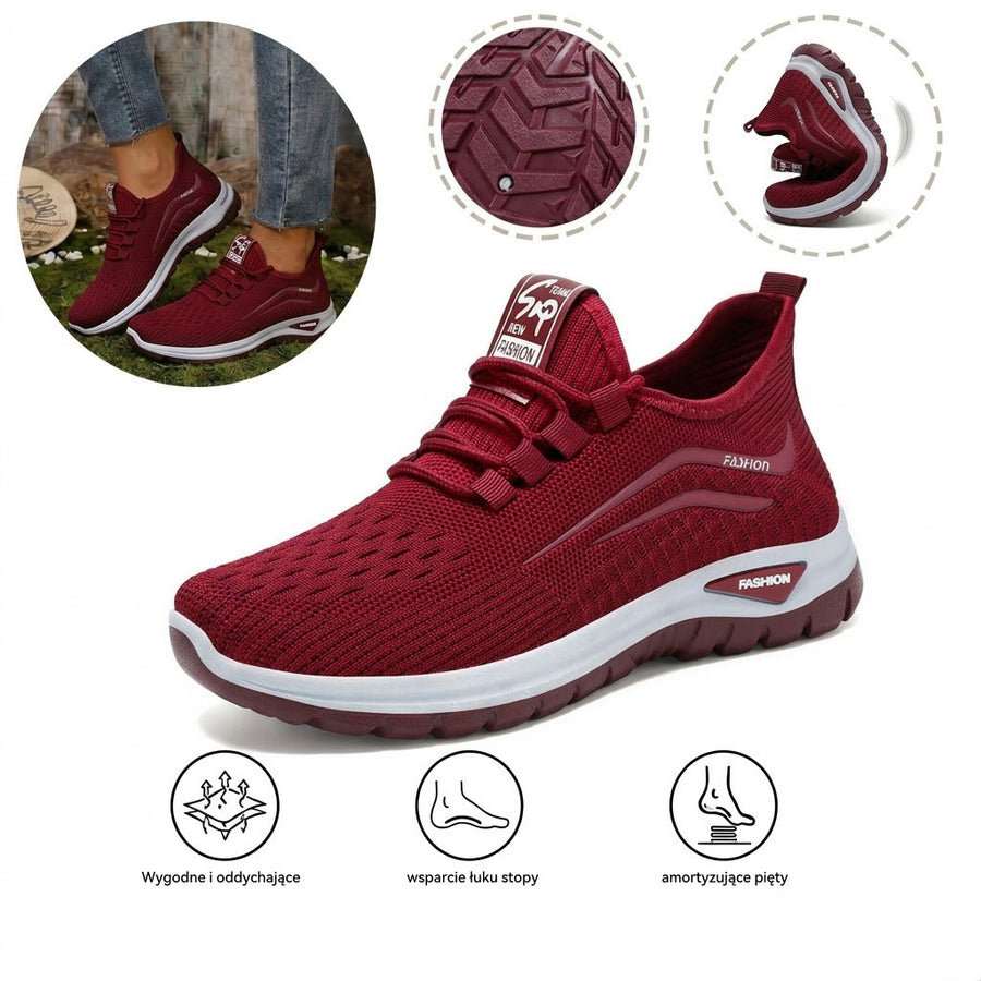 Ortopedyczne buty sportowe z siateczką – z podparciem łuku stopy, łagodzące ból; miękkie i amortyzujące.