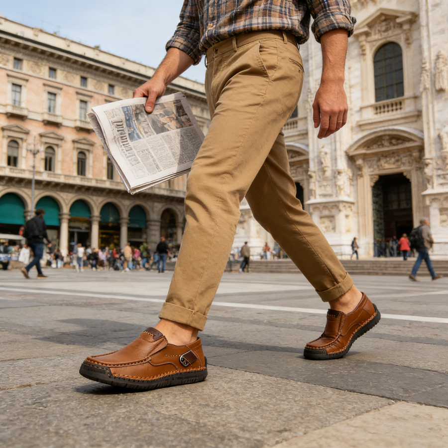Wygodne buty ortopedyczne – wykonane z włoskiej skóry bydlęcej, z podparciem łuku stopy, łagodzące ból; lekkie i amortyzujące.