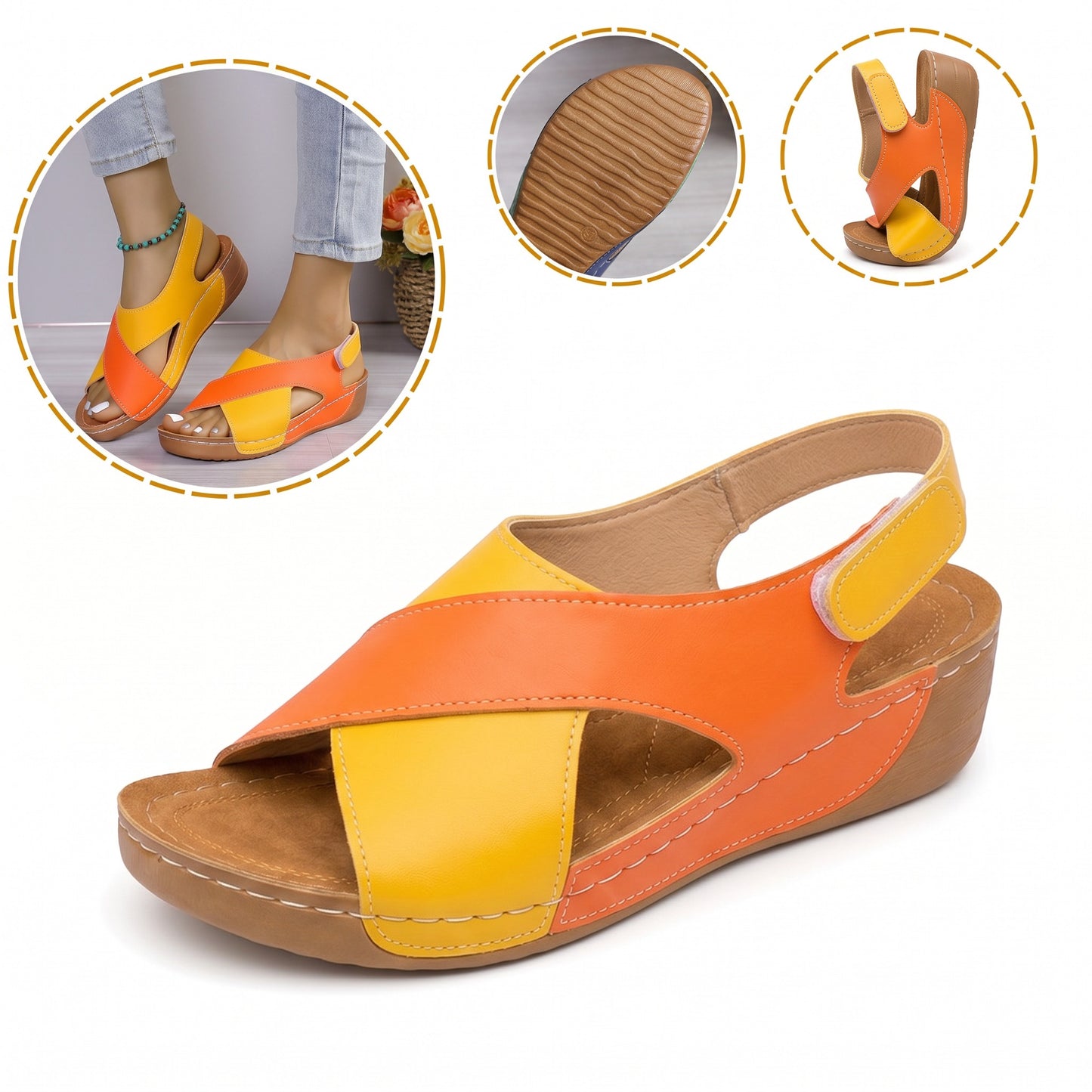 Ergonomiczne sandały ortopedyczne — z podparciem łuku stopy, które pomaga złagodzić ból stóp, ustabilizować piętę i zmniejszyć niestabilność podczas chodzenia