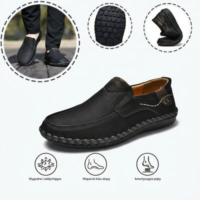 Wygodne buty ortopedyczne — ergonomiczne podparcie łuku stopy, łagodzące ból, szeroki krój, który nie uciska stóp.