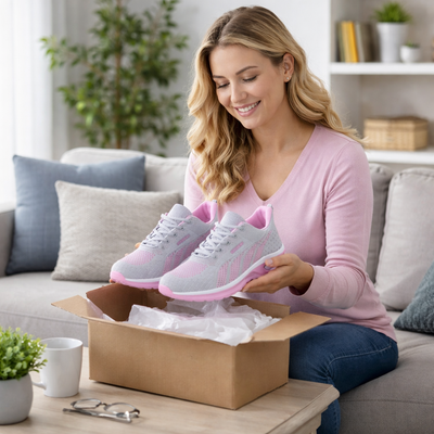 Ortopedyczne buty sportowe z siateczki – wsparcie łuku stopy, amortyzacja, ochrona kolan, oddychające i suche.