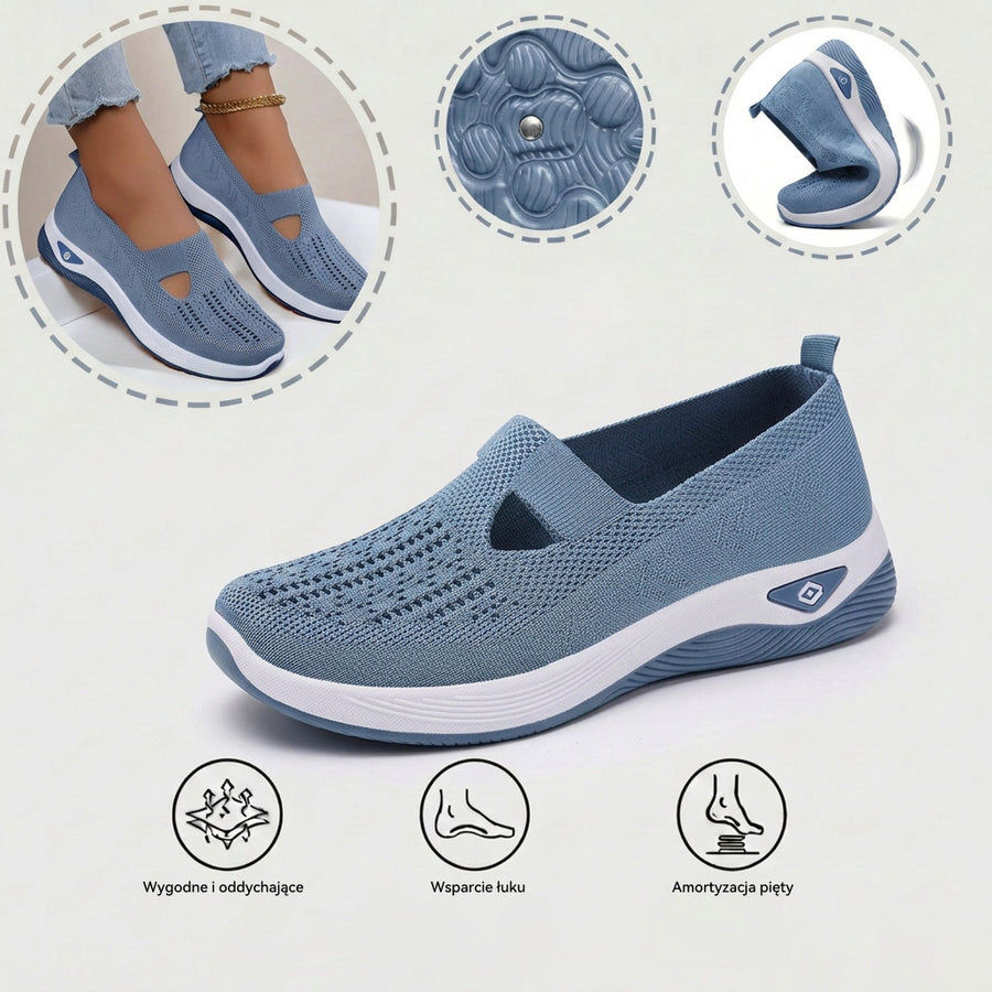 Ortopedyczne buty sportowe z siateczką – z podparciem łuku stopy, łagodzące ból; miękkie i amortyzujące.